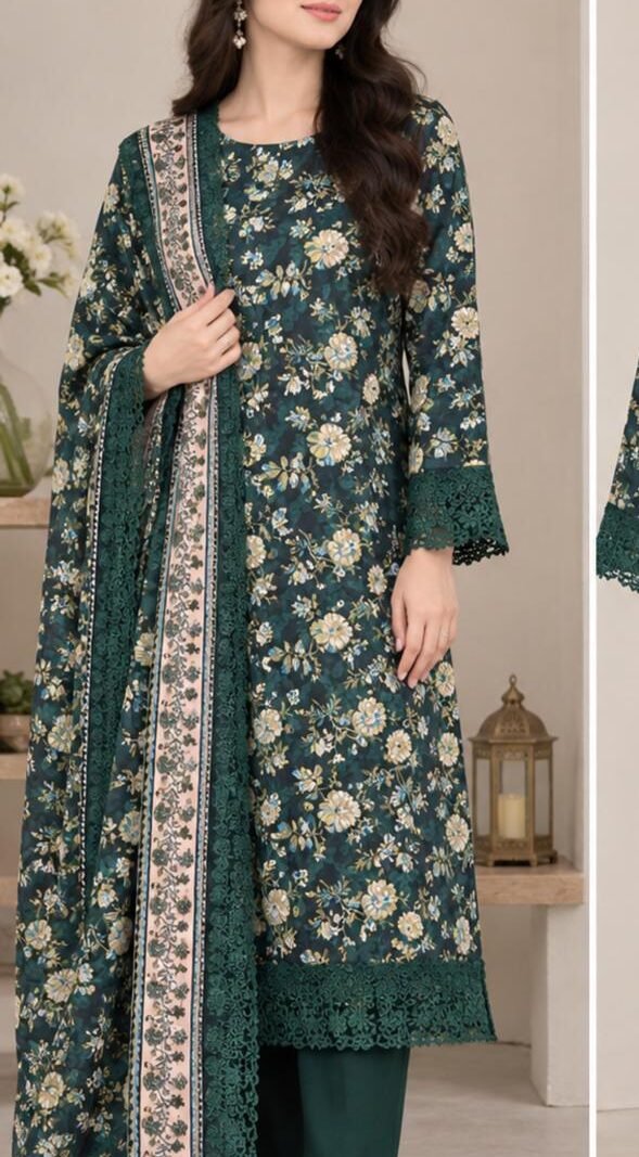 Ms-74 LAWN UNSTITCHED - EMBROIDERY WITH PRINTED 3 PIECE