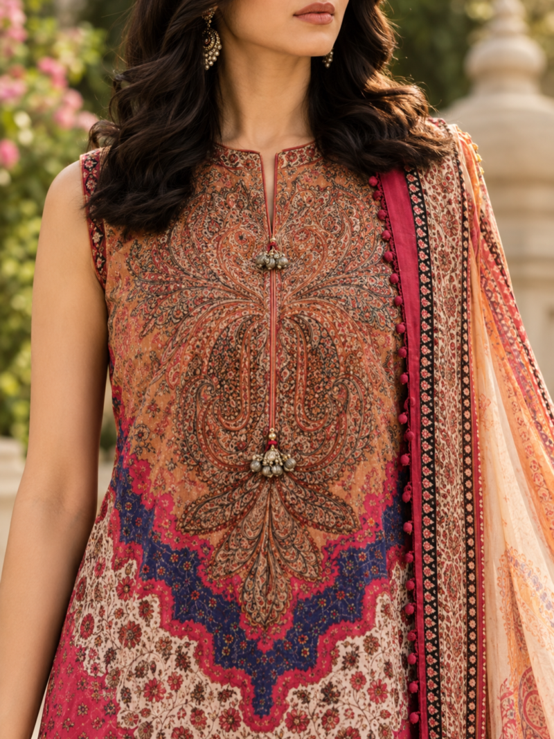 Raspberry Paisley Unstitched 3 Piece Suit