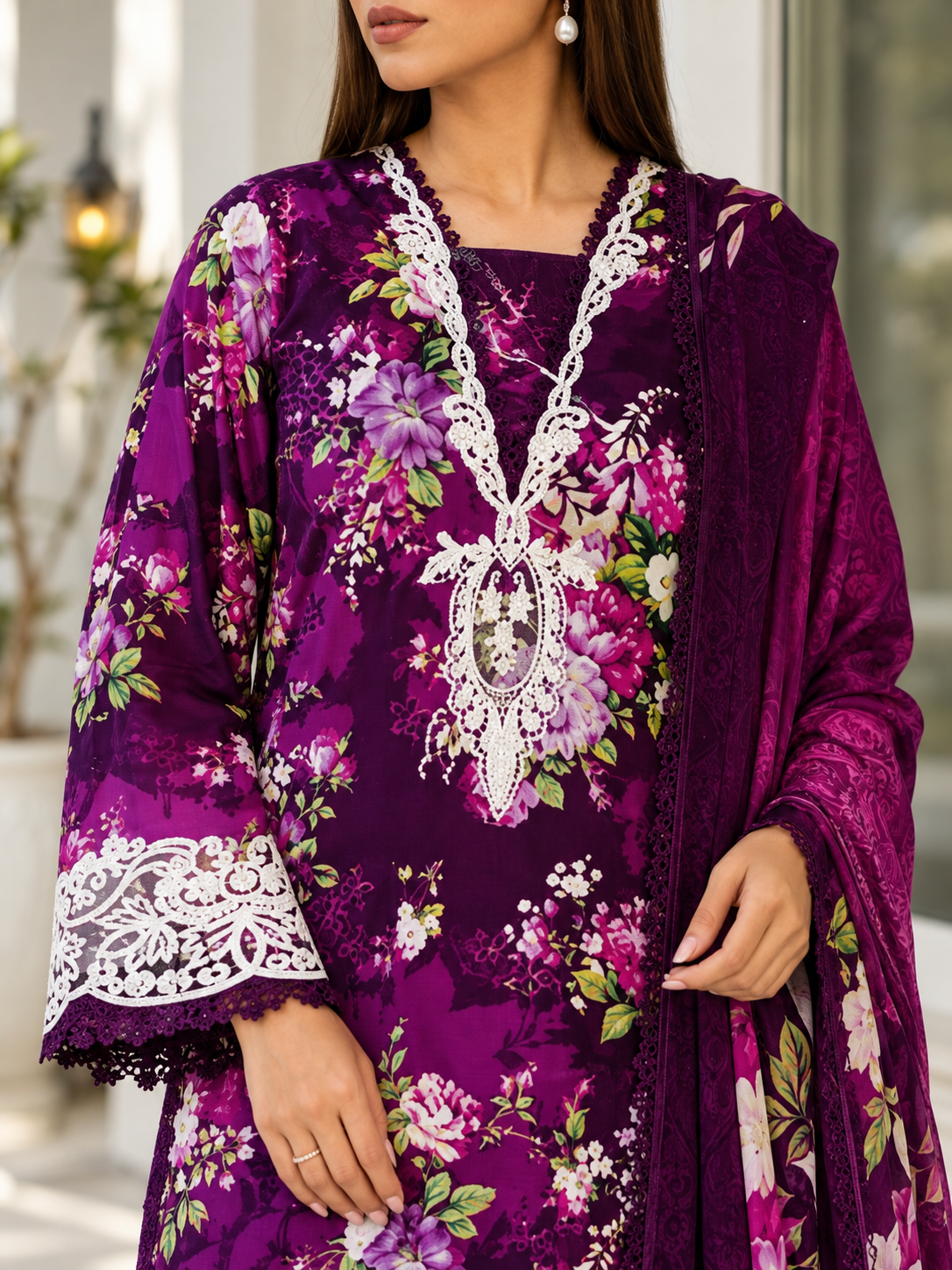 Plum Purple Floral Unstitched Suit | Rs. 4,650 - Image 3