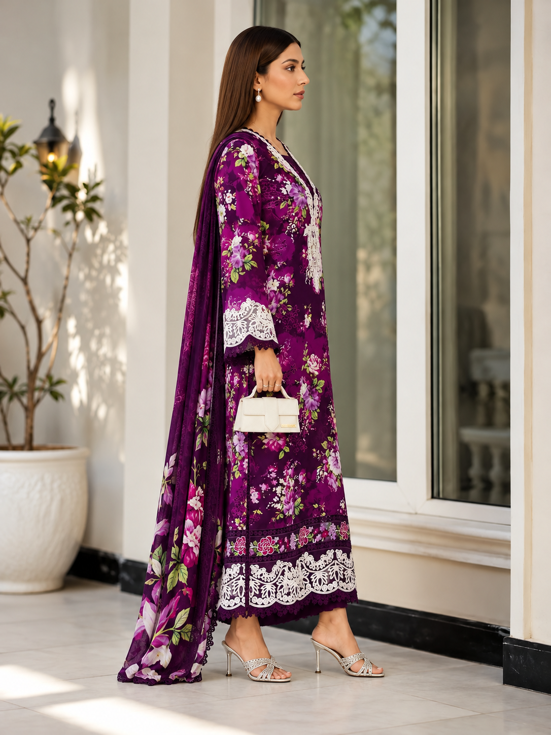 Plum Purple Floral Unstitched Suit | Rs. 4,650 - Image 4