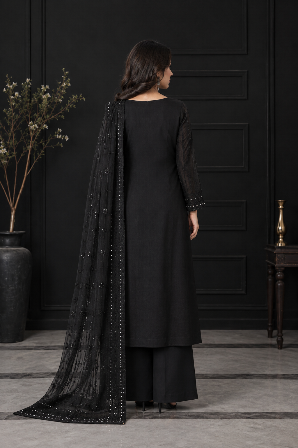 Ms-56 3 PIECE EMBROIDERY Black Ladies Dress - Image 2