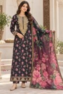 Black Floral Unstitched 3 Piece Suit