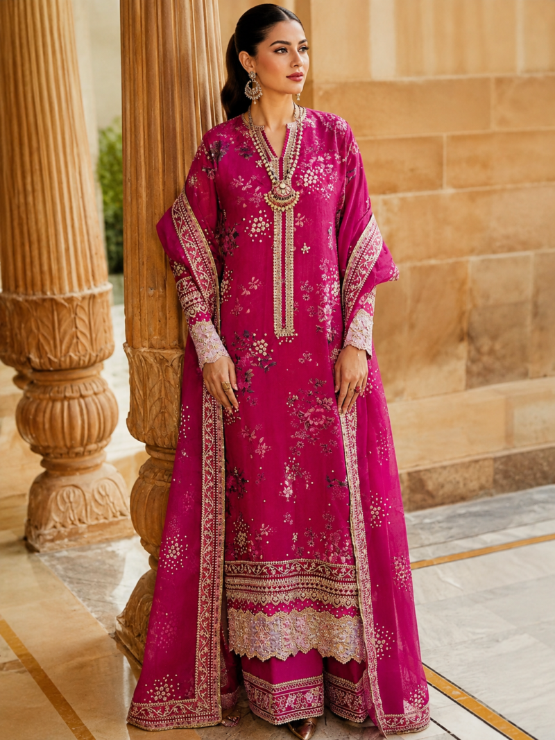 Magenta Floral 3 Piece Suit | Rs. 4,950 | Mirsa Studio