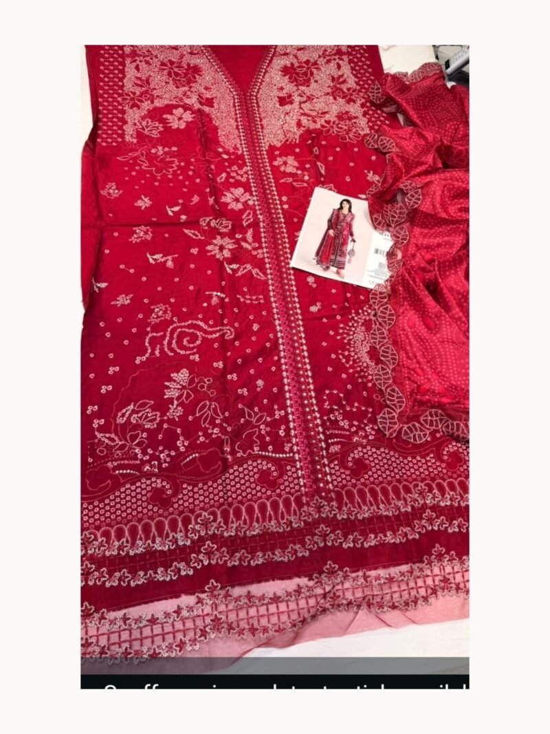 Red Viscose Embroidered Suit – Front View