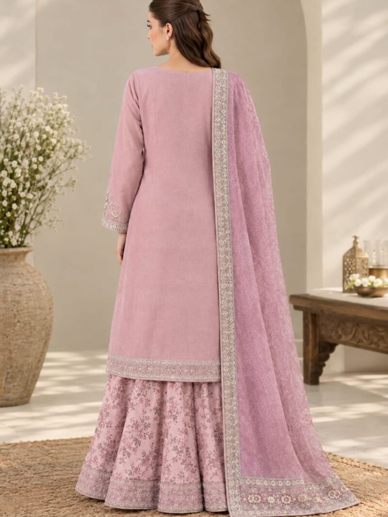 Dusty Pink Embroidered Viscose 3-Piece Unstitched Suit