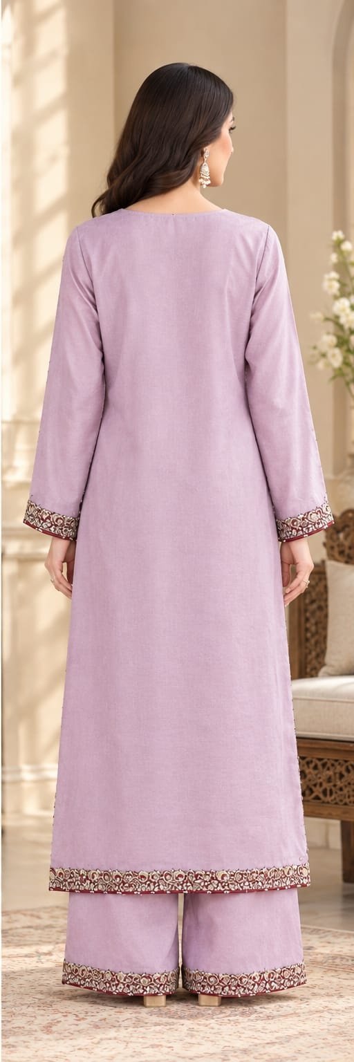Lavender Silk Embroidered 2-Piece Suit Mirsa Studio