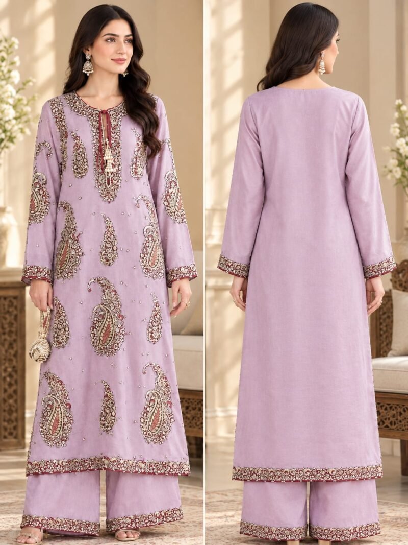 Lavender Silk Embroidered 2-Piece Suit Mirsa Studio