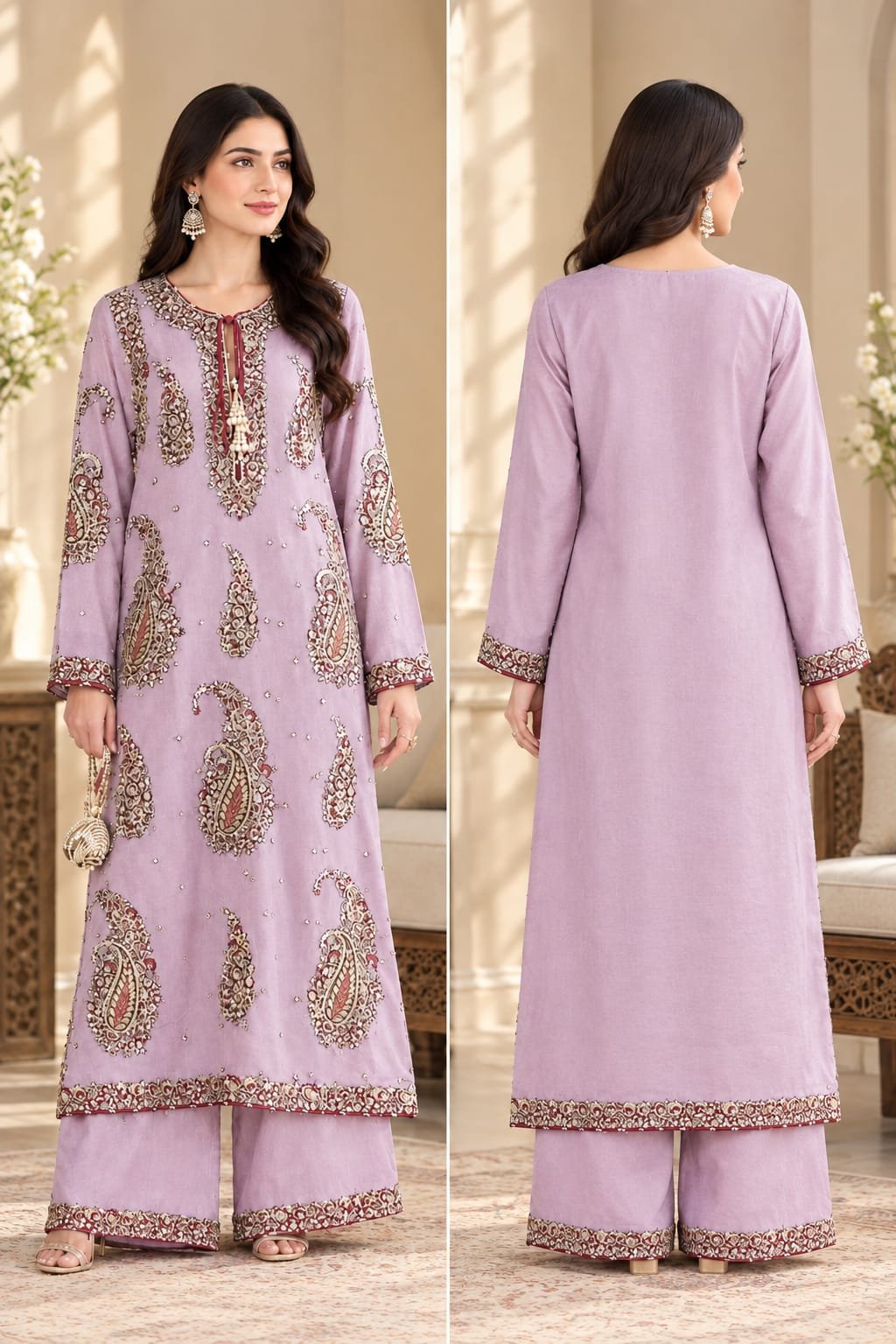 Lavender Silk Embroidered 2-Piece Suit Mirsa Studio